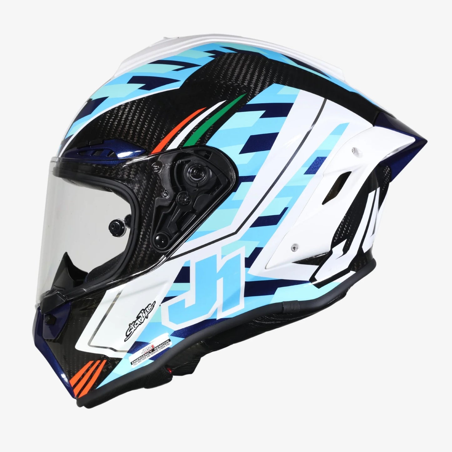 Capacete Just1 J-GPR De Rosa Replica White/Blue Carbon Gloss