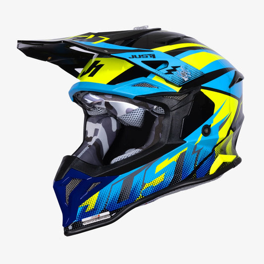 Capacete Just1 J39 Revo Blue/Fluo Yellow/Black Gloss